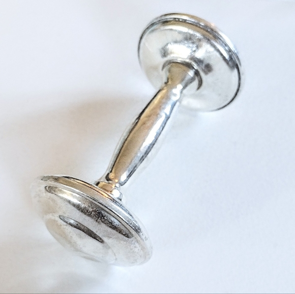 👶 Vintage Solid 925 Sterling Silver Baby Dumbbell Rattle Empire 22g Keepsake - Picture 2 of 9